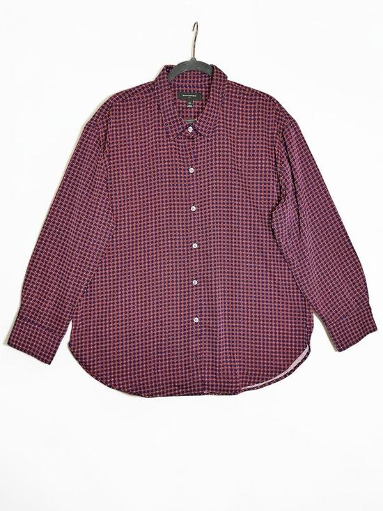 Banana Republic Tops - Banana Republic Women Burgundy and Navy Micro-Check Button-Down Shirt